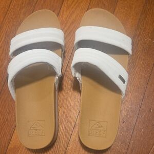 Reef White and Brown Slide Sandals